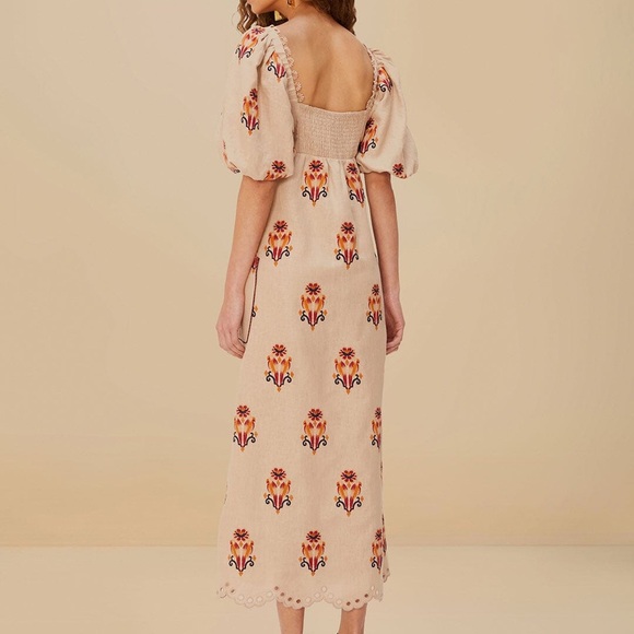 Farm Rio: Rose Embroidered Macaw Euroflax™ Premium Linen Maxi Dress - Picture 11 of 11